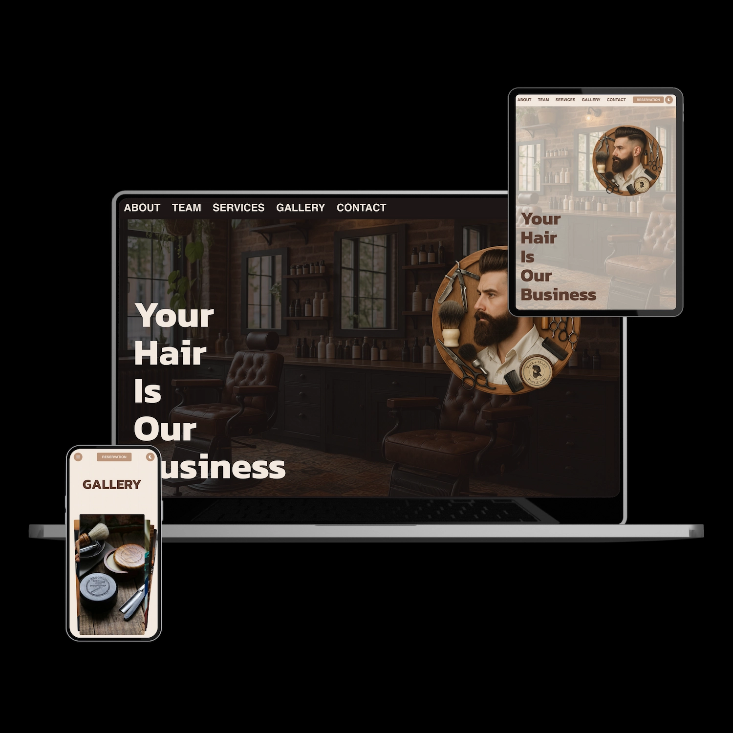 Hair salon website dark theme